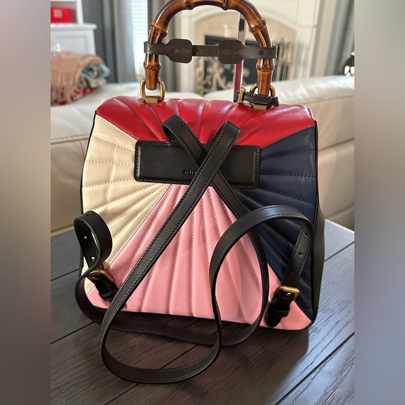 Authentic GUCCI - Queen Margaret Bee Bamboo Top Handle Quilted Leather Backpack - Picture 4 of 12